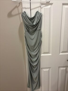 Elegant Sage Draped Cowl Neck Women's Dress
